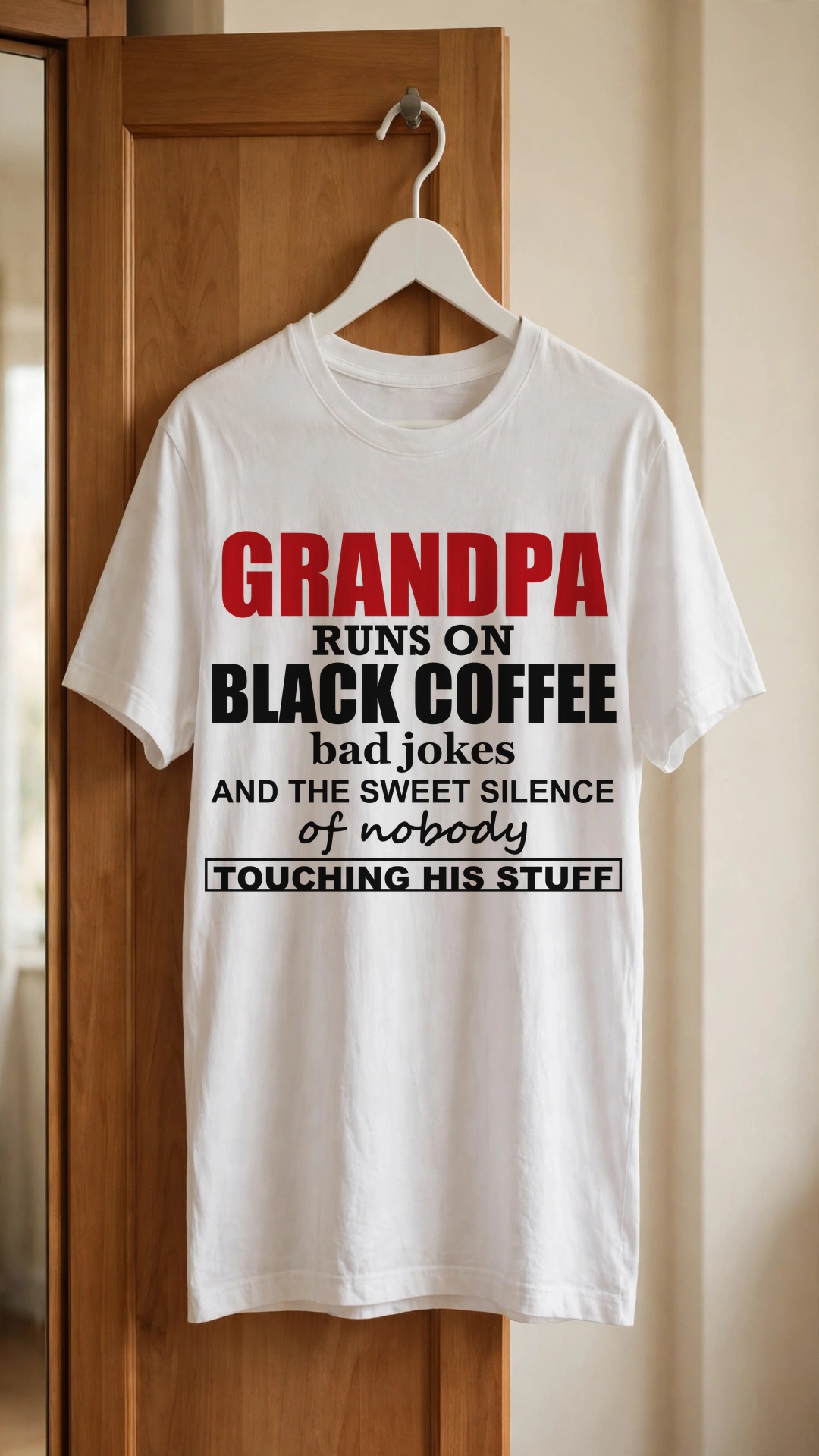 Grandpa runs on Black Coffee bad jokes and the sweet silence of nobody Touching His Stuff