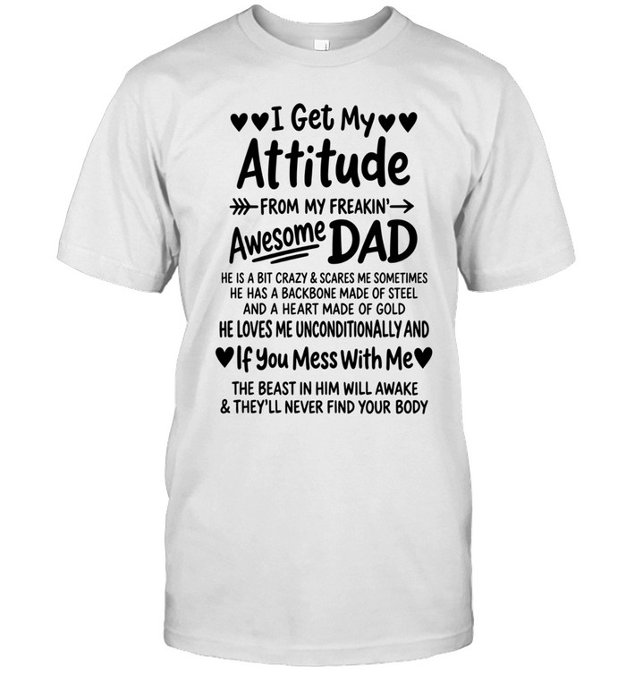 I GET MY ATTITUDE FROM MY FREAKIN’ AWESOME DAD. HE IS A BIT CRAZY & SCARES ME SOMETIMES. HE HAS A BACKBONE MADE OF STEEL AND A HEART MADE OF GOLD.